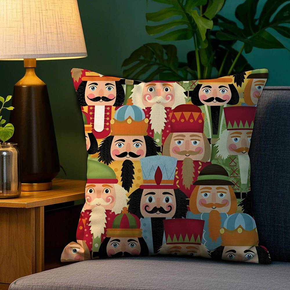 Nutcracker Soldier Christmas Pillow Case Plush Fabric Soft Double Sided Print Home Sofa High Quality Cushion Cover Throw
