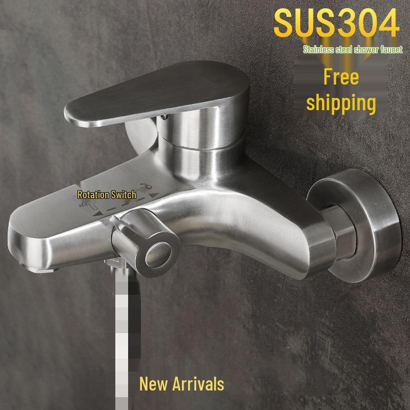 304 Stainless Steel Wall-Mounted Bathroom Shower Faucet with Hot & Cold Mixer Valve, Concealed Installation and Three-Hole Design