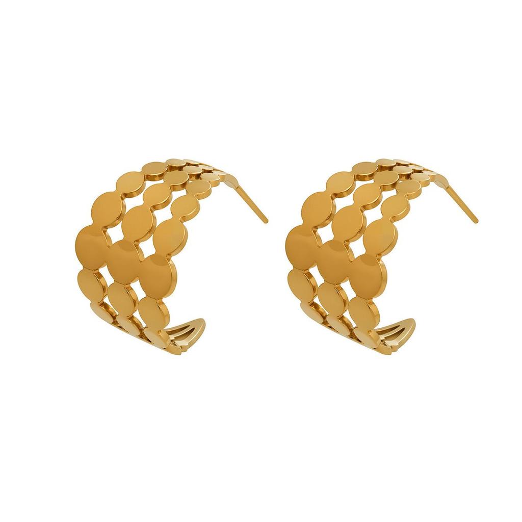 Elegant C-Shaped Hollow Round Stainless Steel Stud Earrings - Trendy, Versatile, and Unique High-End Ear Jewelry