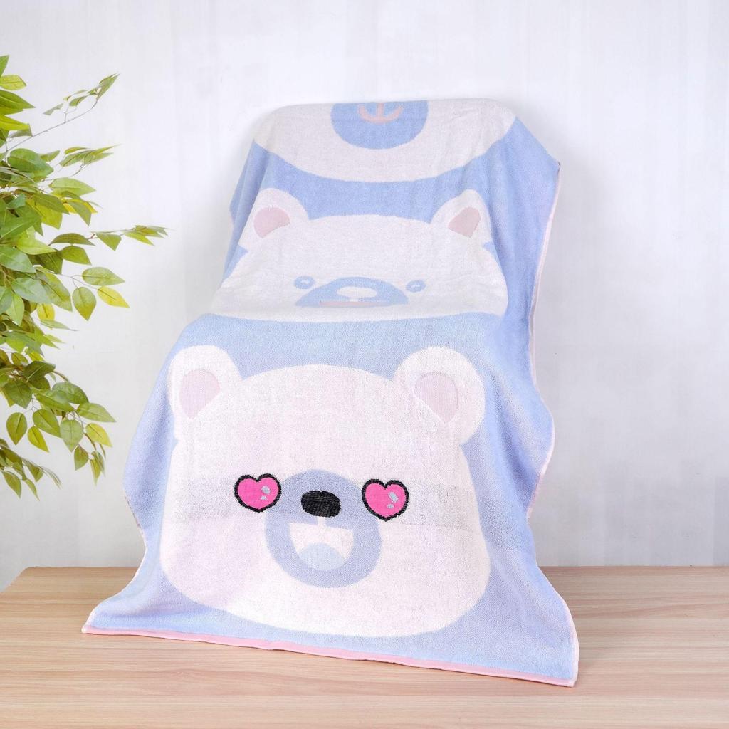 Children's Cute Bear Jacquard Bath Towel - Soft, Thick, Absorbent, All-Cotton