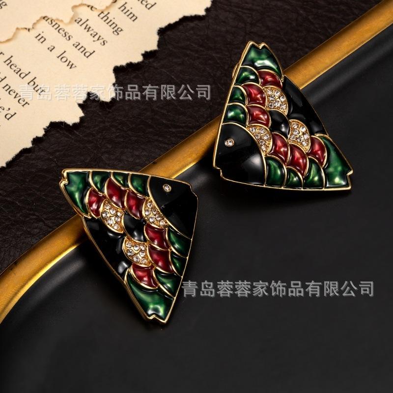 Middle Aged Earrings High Quality Small Fragrance Colorful Treasure Clown Fish High-end Feeling Old Money Style Personalized Antique Jewelry