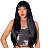 European and American Style Women Long Straight Wig with Blunt Bangs Front Lace Heat Resistant Synthetic Fiber Ombre Gray Wigs