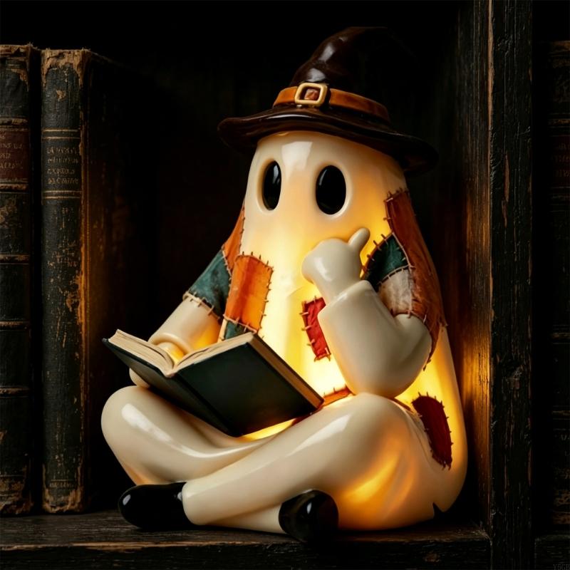 Reading Figurine Lamp with Warm Light, Open Book Figure for Shelf, Desk, Entry Table, Indoor Y5GB