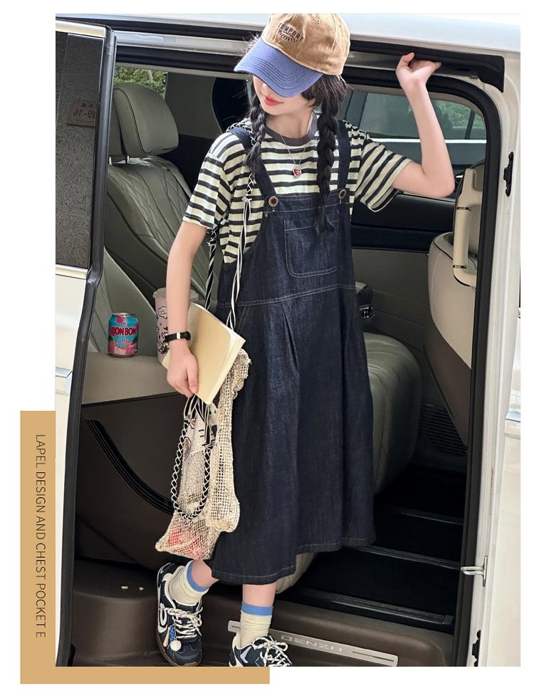 Girls' Summer Dress 2026 New Style Children's Stylish Medium and Large Girls' Summer Dress Cowboy Strap Skirt Two Piece Set