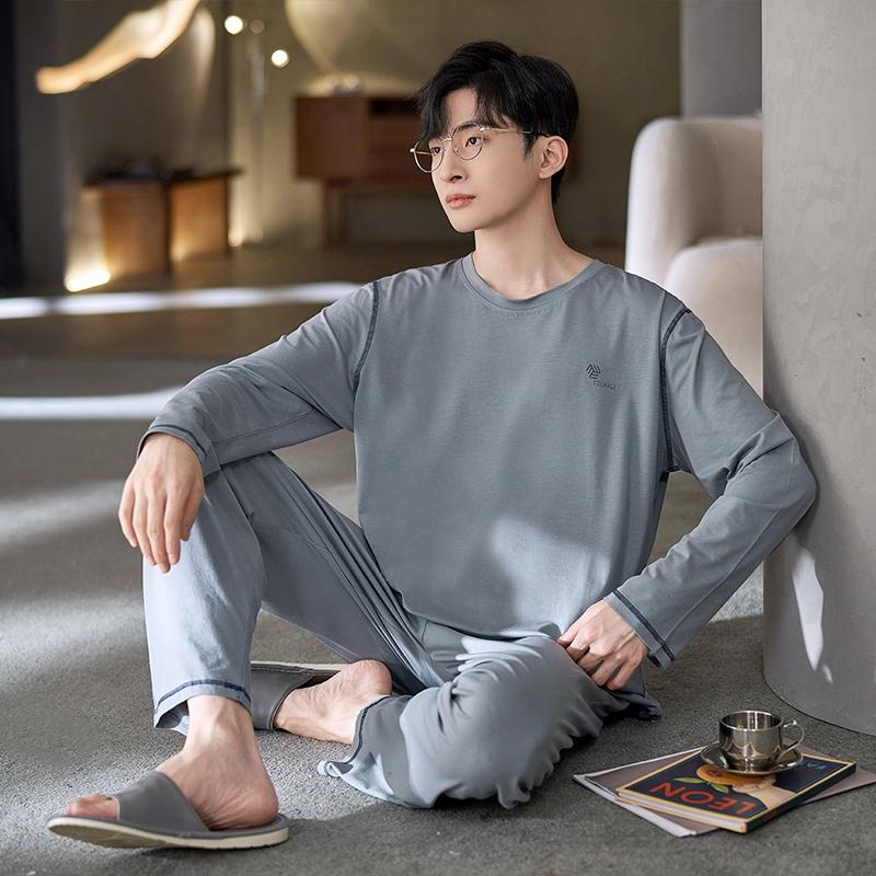 Spring Cotton Men's Pijamas Set Plus Home Clothes Male Nightwear 2Pcs/Set Casual Loungewear Long Sleep Top & Pant