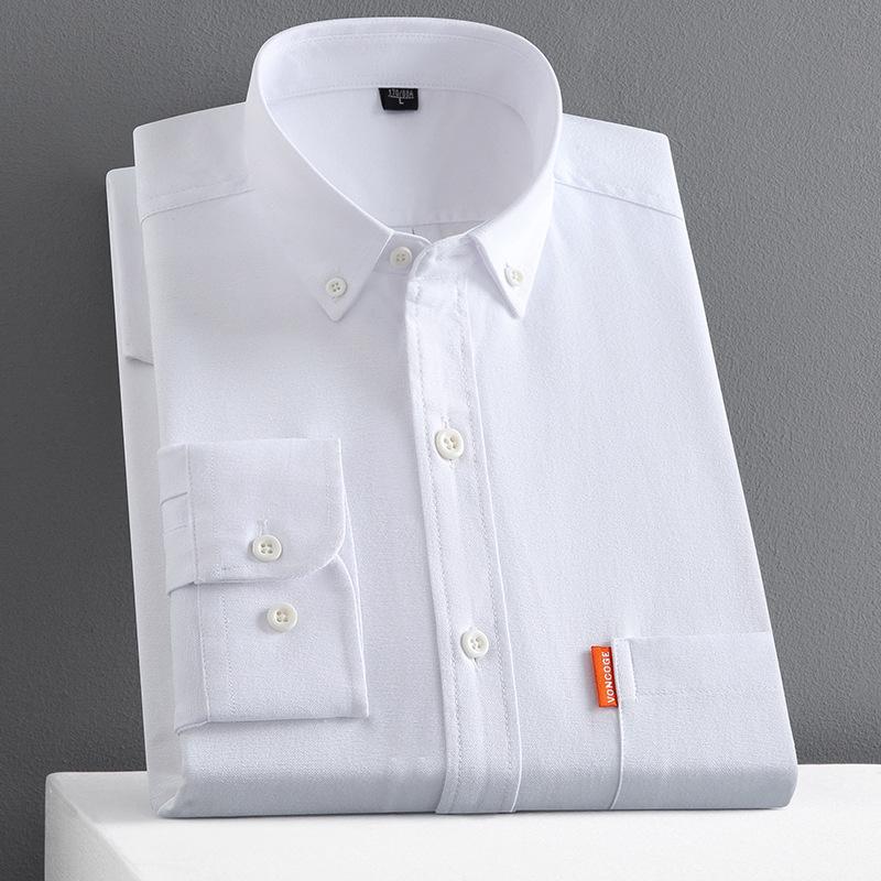 Men's Solid Color Oxford Cotton Yellow Button-Down Long Sleeve Shirt for Spring/Autumn Layering