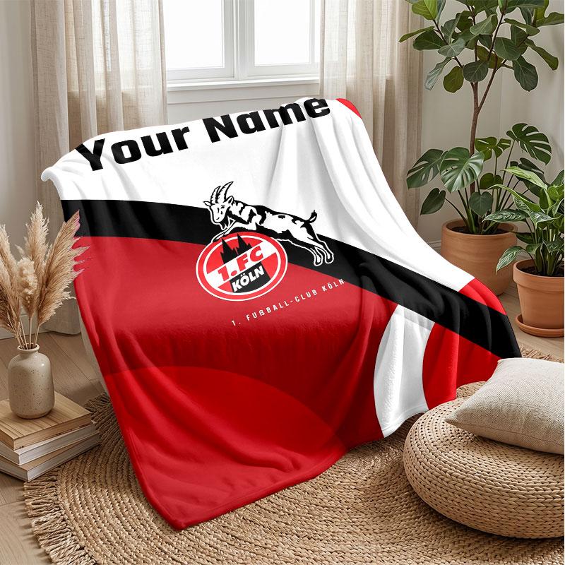 FC Köln Testo con Nome Personalizzato Coperta in Flanella Logo Calcio Coperta in Pile Personalizzata Regalo Speciale per Divano Camera da Letto Casa