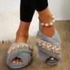 Fashion Women's Flat Home Cotton Slippers Autumn Winter Warm Fur Flowers Beaded Slipper for Women Casual Light Non-slip Slides Shoes