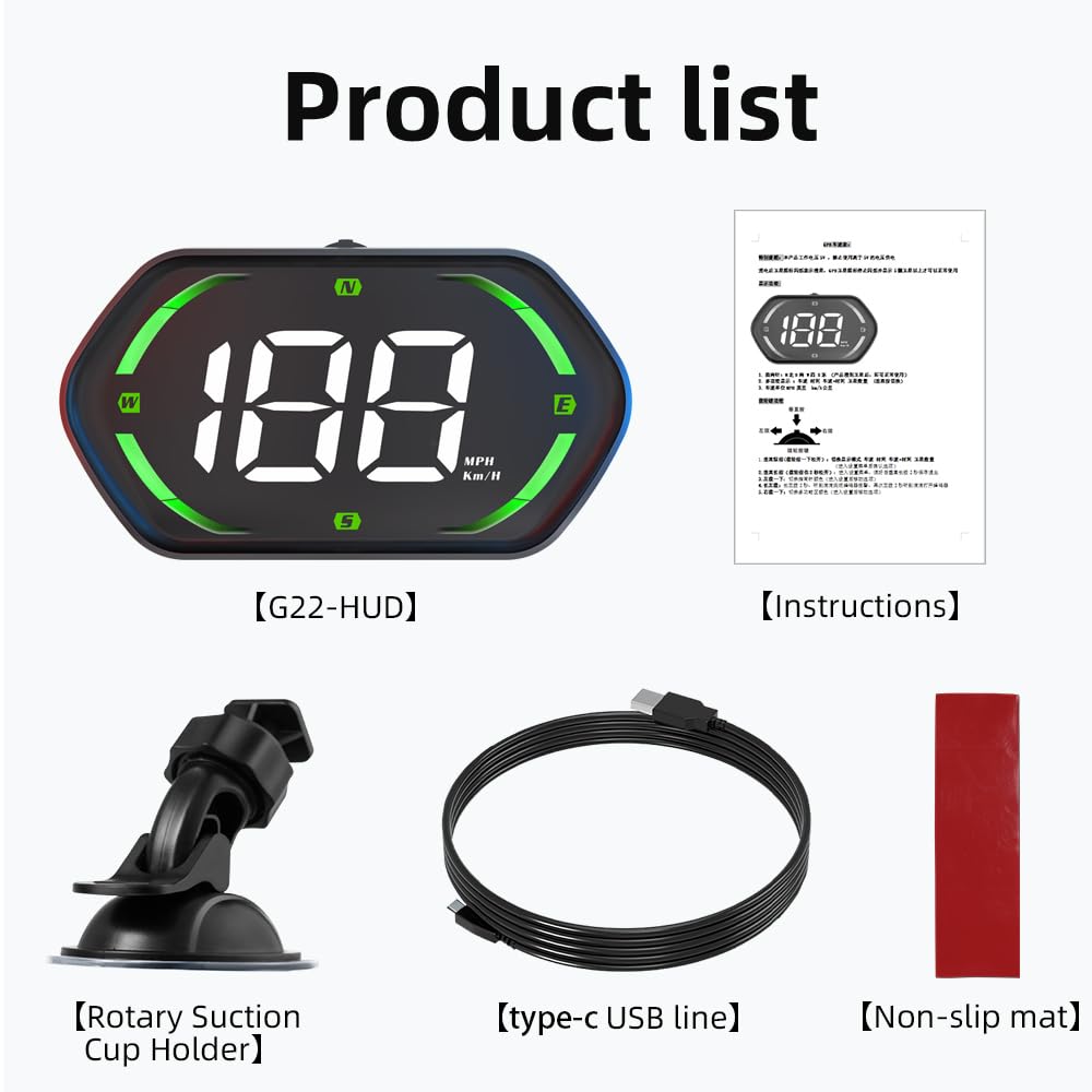 Universal GPS Speedometer HUD For Cars - 2025 New Head Up Display With MPH/KMH, Overspeed Alarm, Fatigue Alert, Large LED Font, Plug & Play USB, Auto