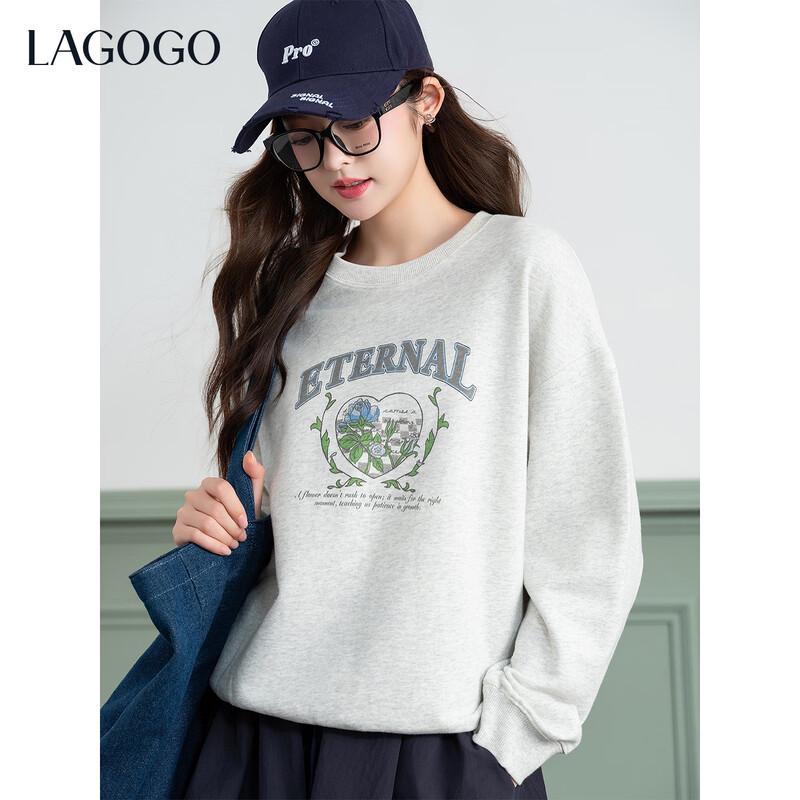 LAGOGO Women s Printed Crew Neck Cotton Sweatshirt L