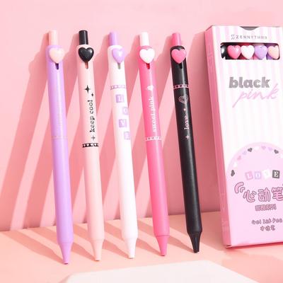5 τμχ Μαύρο ροζ Gel στυλό Sweet Love Button 0,5mm Ballpoint Black Color Ink for Writing Office School