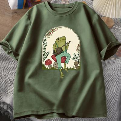 Estetico Rana che Suona il Banjo su Fungo Carino Stampa 3d Magliette da Uomo Estiva Manica Corta T-shirt Abbigliamento da Uomo Top Largo