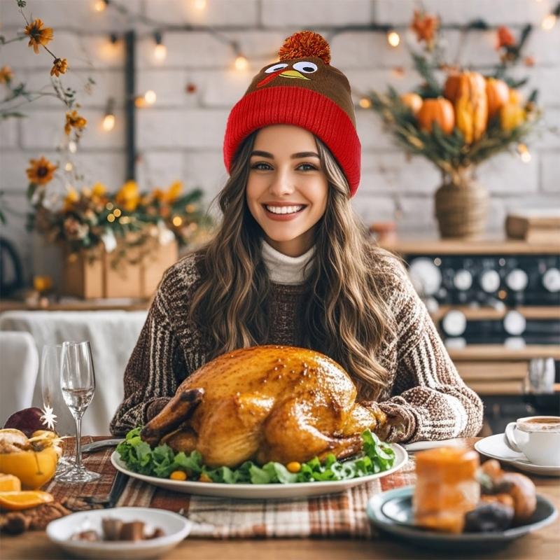 Embroidered Turkey Thanksgiving Turkey Beanies Perfect for Holiday Parties