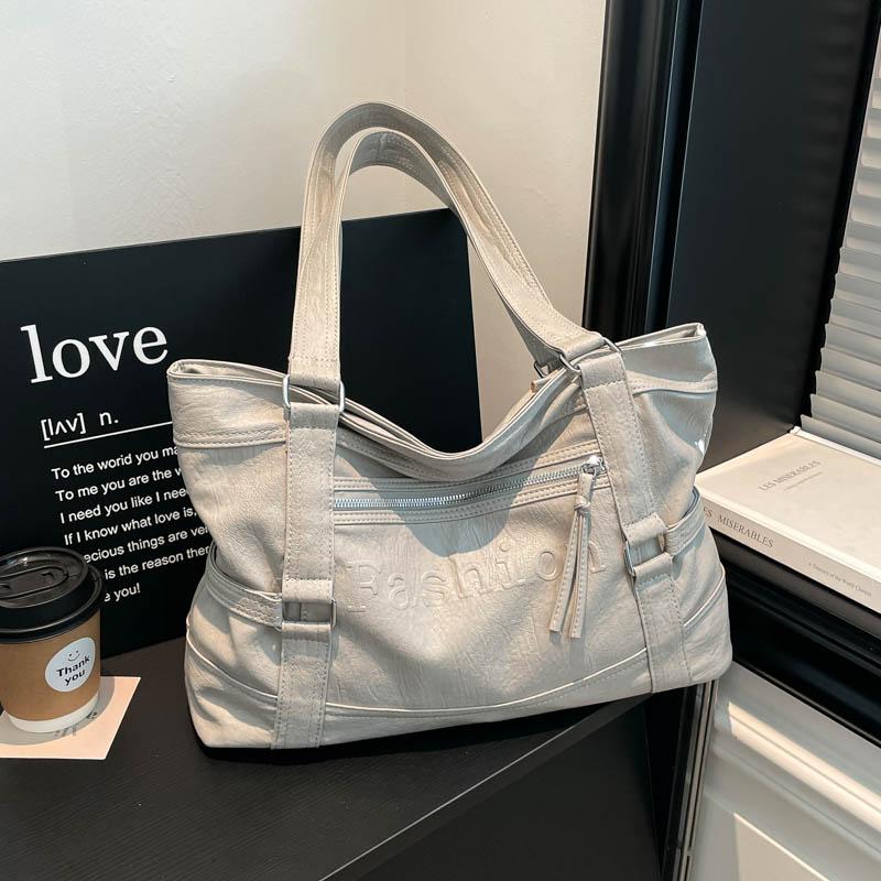 Large Leather Tote Bag with Front Zip Pocket and Adjustable Straps Stylish Women's Everyday Shoulder Bag