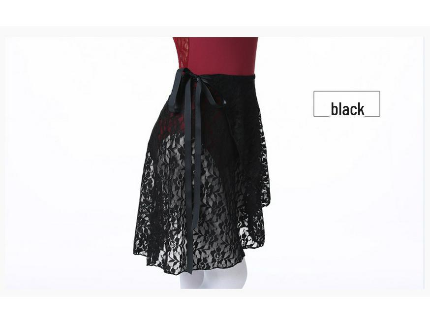Ballet Chiffon Tulle Midi Skirt with Lace Panel and Tie-Up for Classical and Chinese Dance - Adult and Child Sizes
