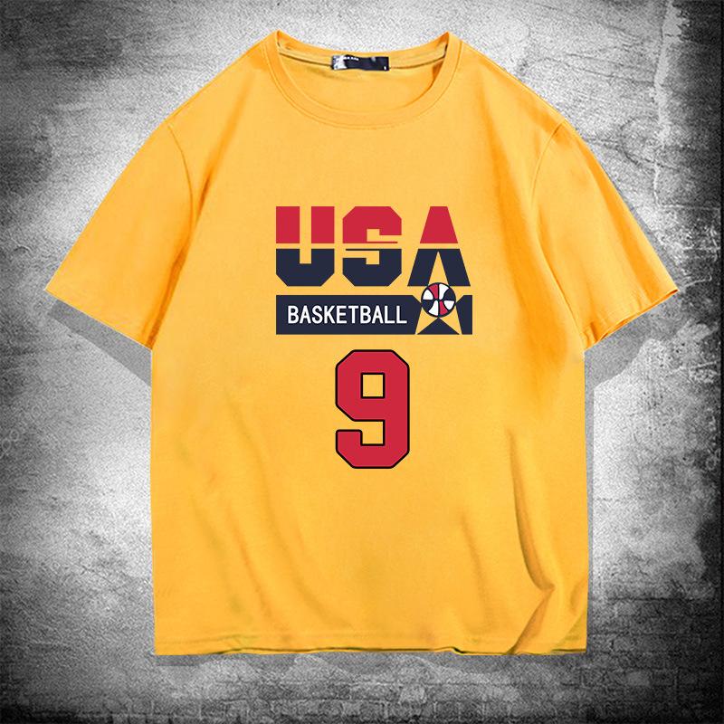 US National Team Basketball No. 9 Cotton Short-sleeved T-shirt Men's and Women's Summer Tide Brand Loose Shoulder Half-sleeved Top