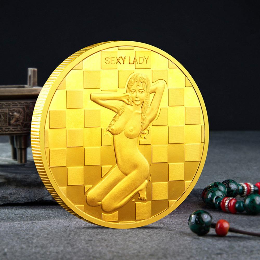 Moneta Ragazza Sexy, Moneta Portafortuna, Moneta Commemorativa in Argento Dorato di Bellezza, Moneta Sexy, Artigianato Divertente con Monete, Regalo di Natale, Pensierini per la Befana