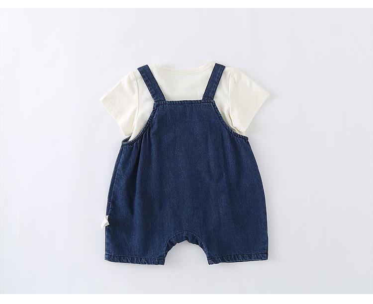 Toddler Boys' Cartoon Denim Overalls & T-Shirt Set - Casual Summer Wear