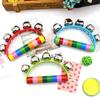 Seven-Color Wooden Handle Semi-Circular Hand-cranked Children's Educational Musical Rattle with Five Colorful Bells