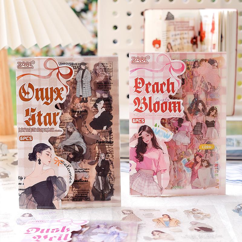 6pcs Kawaii Cartoon Girl Character Stickers pack Creativity Decorative Hand Account Diary Scrapbooking material