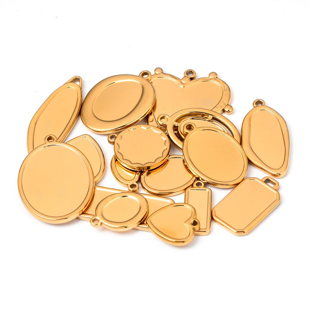 6pcs/lot Stainless Steel Charms Heart Round Irregular Blank Cabochon Pendant Base Diy Resin Cameo Jewelry Making