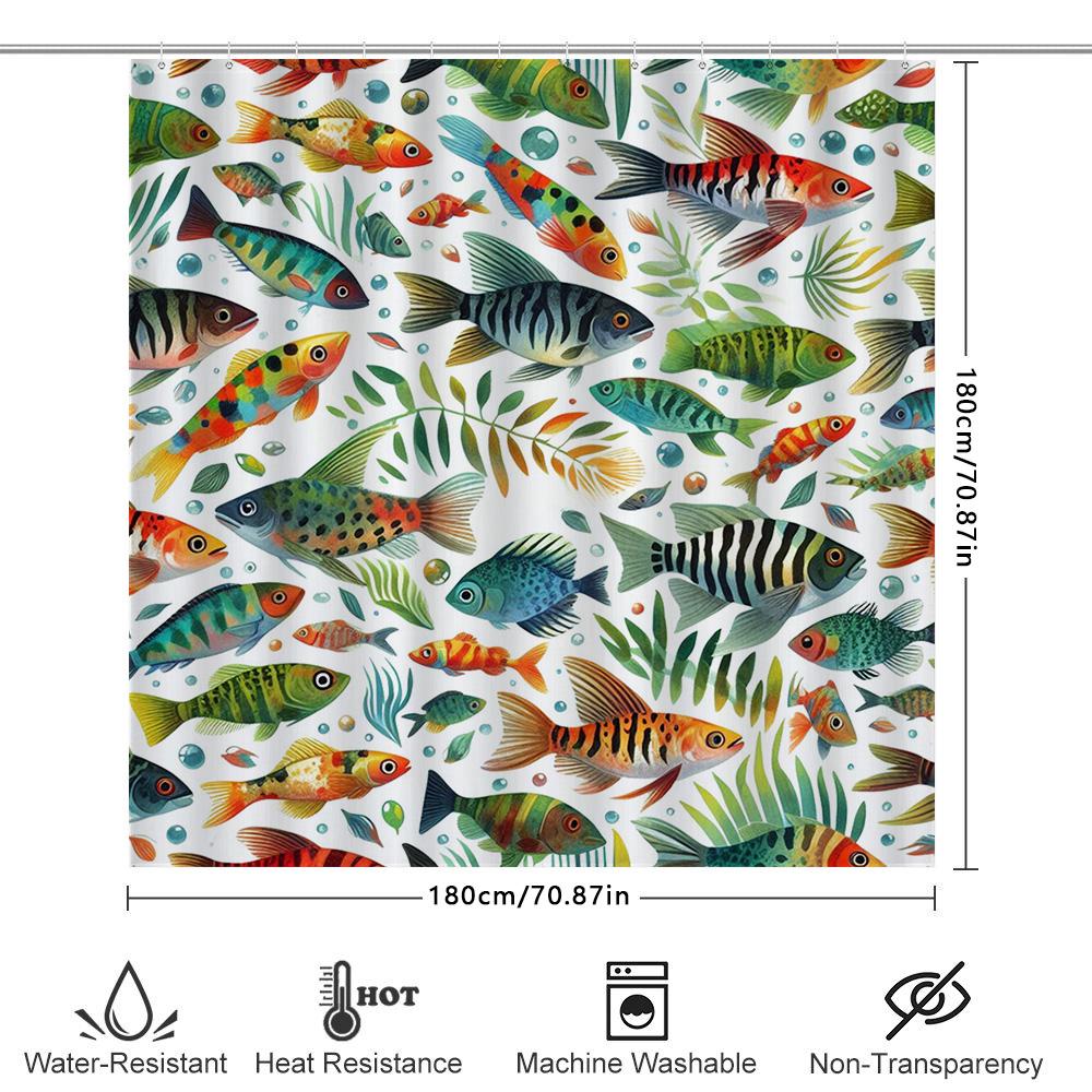 Colorful Fish Pattern Shower Curtain Waterproof Fabric Bathroom Decoration For Home Decor Size 72X84 Inch