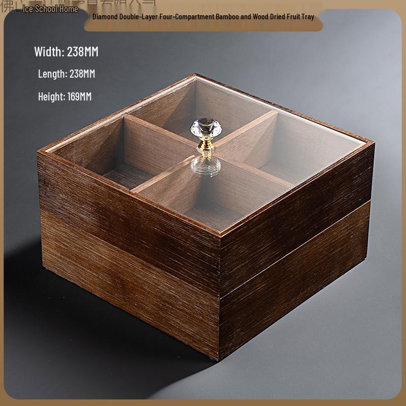 Elegant Wooden Fruit and Snack Storage Box with Lid and Dividers