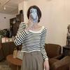 2024 Women's Chic Korean Color Block Knitwear: Black & White Striped Versatile Base Layer