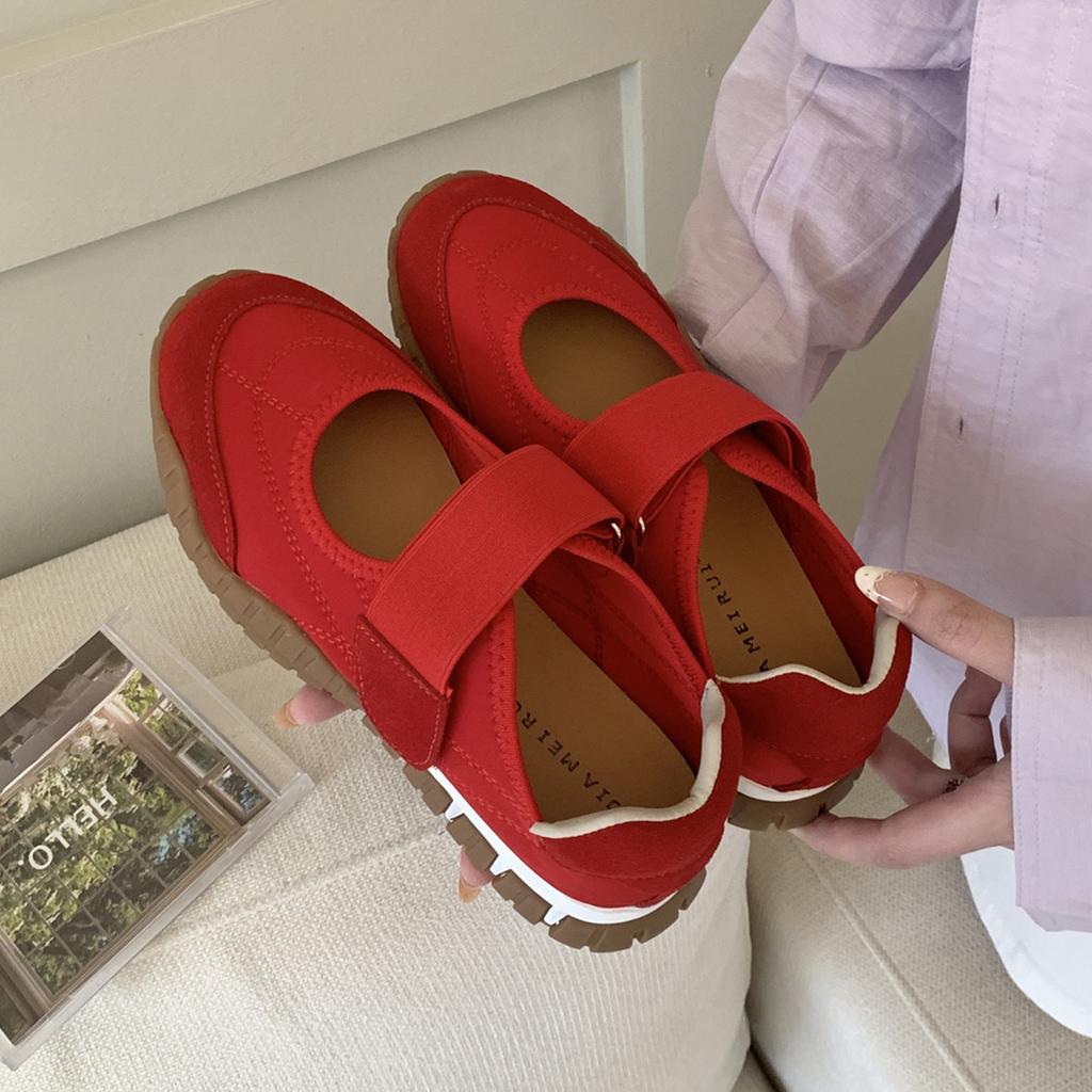 IPPEUM Mary Janes Shoes Round Toe 2025 New Women Flat Shoe Black Red Ballet Sneakers