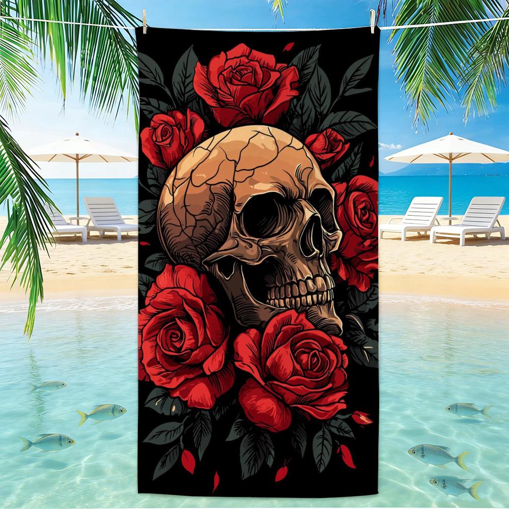 Skull Beach Towel Microfiber for Gym Travel Fitness Spa Women Girl Quick Dry Sandless Large Towels Bathroom Beach Towel