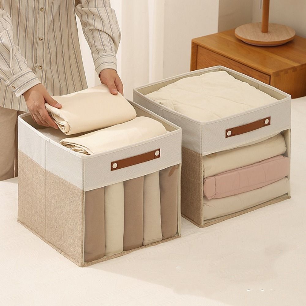 Non-woven Fabric Square Storage Box Large Capacity Folding Clear View Clothes Storage Box Stackable with Handle