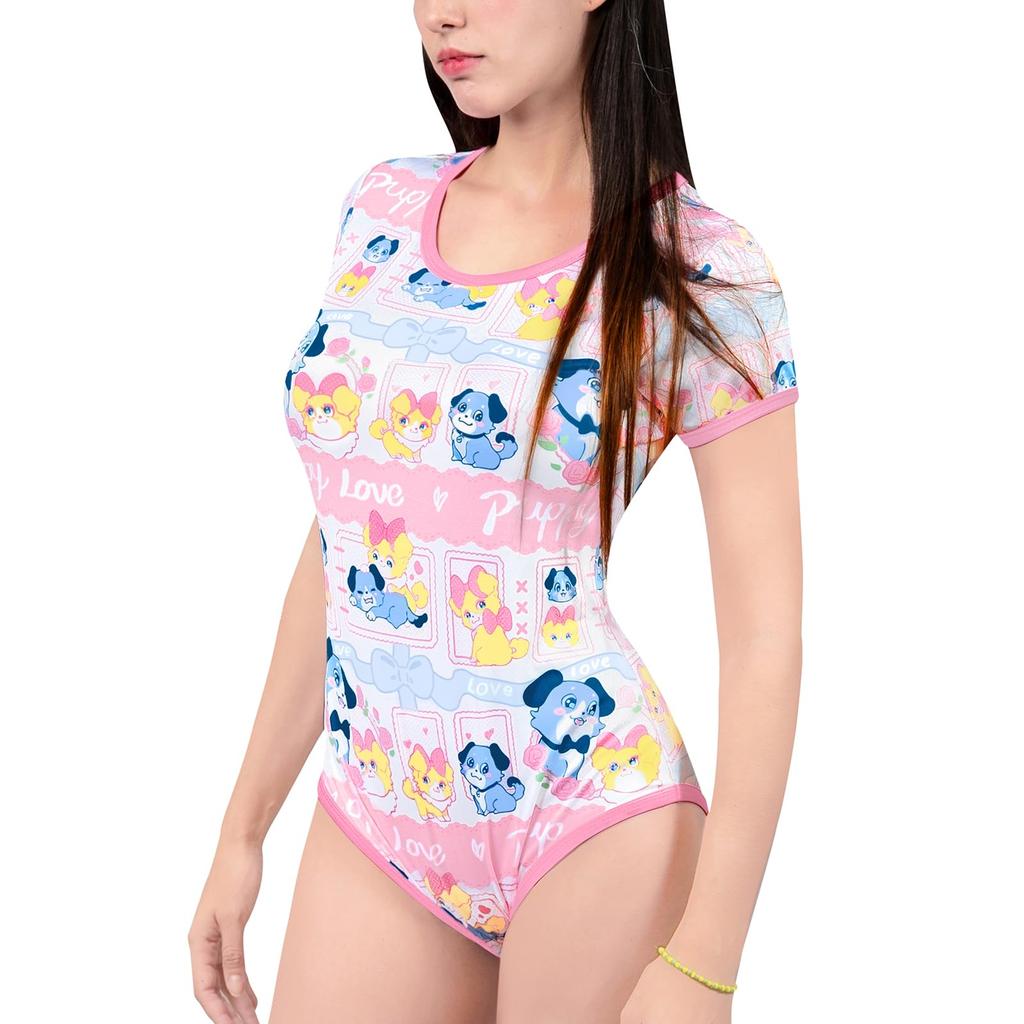 Adult Romper Pajamas Love Romantic Smooth and Silky Size L [LittleForBig] "Ao-chan's Story" Print, Texture, Bodysuit, Pink,