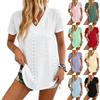 Short Sleeve Blouses for Women V Neck Eyelet Knit Women's Short Sleeve Tops Casual Loose Fit Womens Short Sleeve Blouses