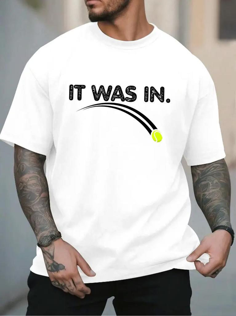 Unisex Crew Neck Tee Tennis Sport Letter Slogan Front Print Short Sleeve Oversized Male Daily Casual Soft Breathable Basic Wear Top