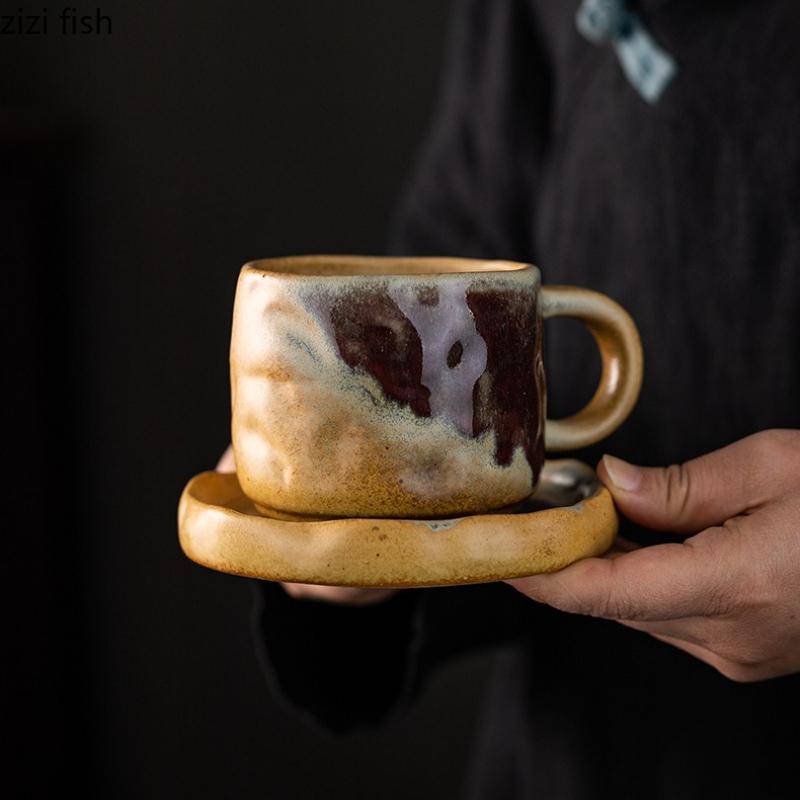 Vintage Ceramic Coffee Cup Afternoon Tea Cups Coarse Pottery Mug Oat Breakfast Cup Flower Tea Mug Water Cups Juice Mug Teacup