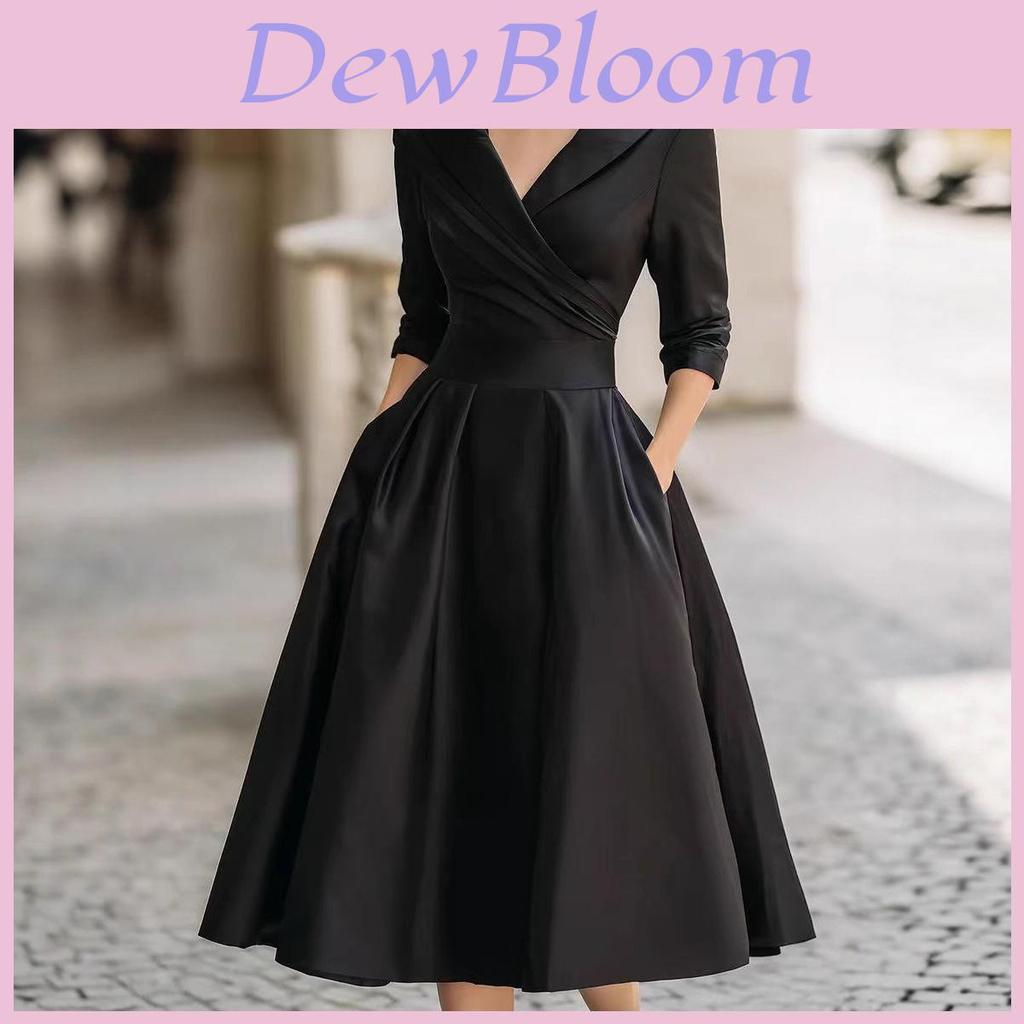 Elegantes Satinkleid mit langen Ärmeln und hoher Taille für Business und Streetwear