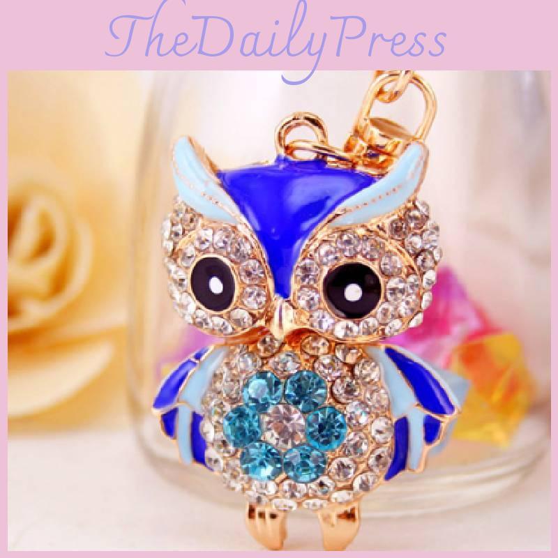 Adorable Cartoon Rhinestone Owl Keychain For Women Cute Animal Metal Keyring