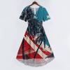 Women's Casual V-Neck Short-Sleeve Independence Day Print Dress