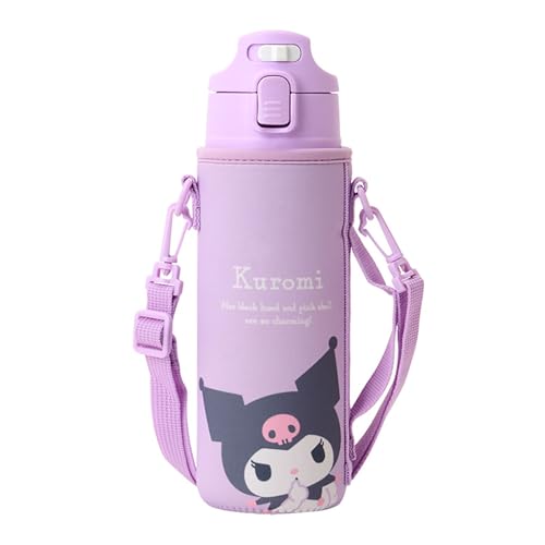 Sanrio (SANRIO) Stainless Steel Bottle with Cover, Kuromi Design, for Children, Keeps Drinks Cold Only, Capacity: 470mL, Name Space, One-Touch Open