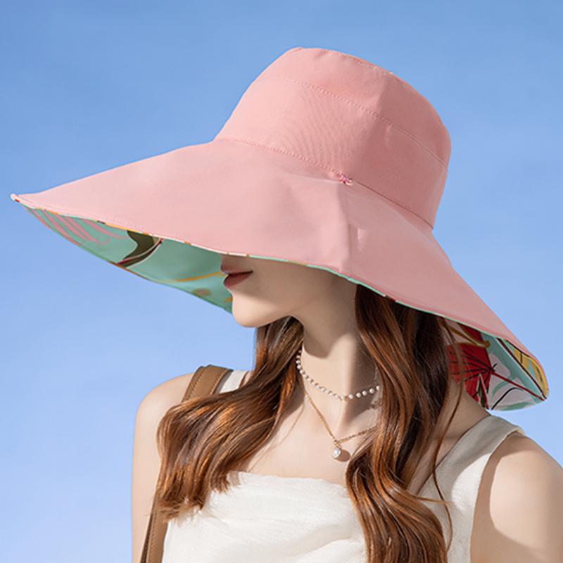 100% Cotton European and American Cross Border Women's New Double Sided Fisherman Hat Summer Enlarged Brim Sun Hat