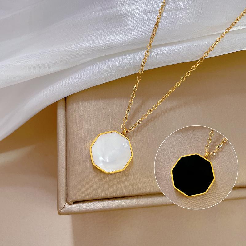 Hexagonal Shell Minimalist Furnace Real Gold Necklace Female Collarbone Chain Accessories