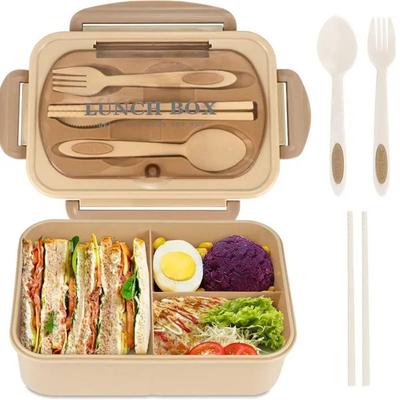 Lunchbox mit Geschirr für Büroangestellte, quadratisch unterteilt, für die Mikrowelle, Bento-Box, auslaufsicherer Lebensmittelbehälter für Picknicks und Camping