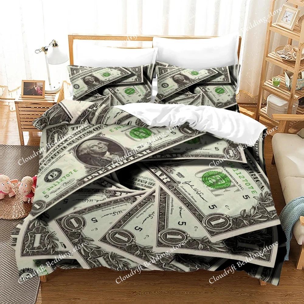 Money Print Duvet Cover KingQueen Size,Dollar Bills with The Portrait of Ben Franklin,Decorative Polyester Bedding Set
