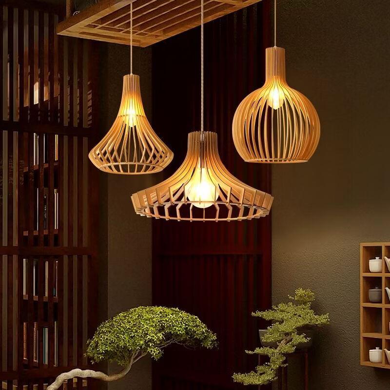 Oeny New Chinese Style Walnut Pumpkin Pendant Lamp