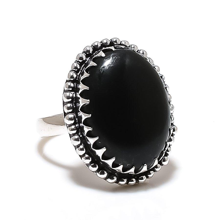 Black Onyx Gemstone Handmade 925 Sterling Silver Jewelry Ring 8.5 SU-10012