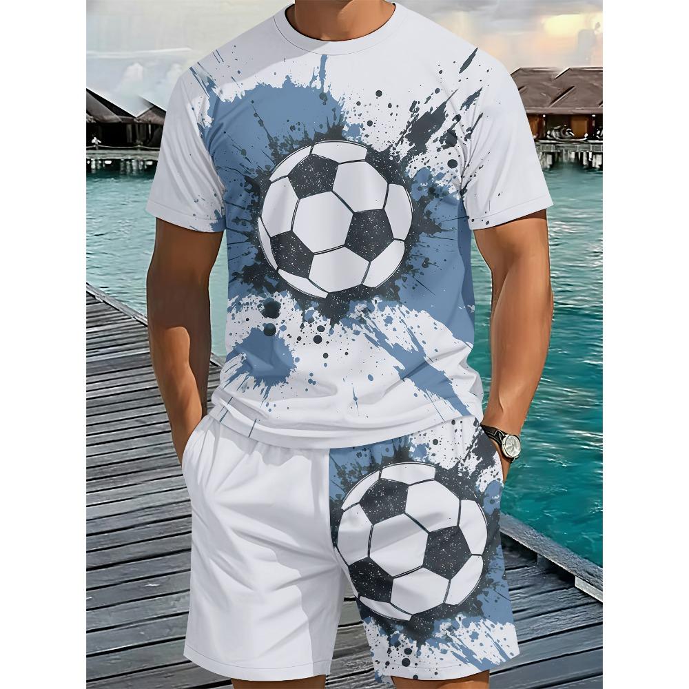 Men's 3D Digital Printing Casual Short-sleeve and Shorts Set, Ink Splatter