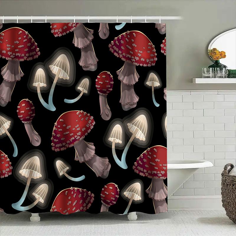 Mushroom Print Shower Curtain Bathroom Decor With Tassels Rod Pocket Waterproof Fabric Red White Mushroom Pattern Shampoo Bath M