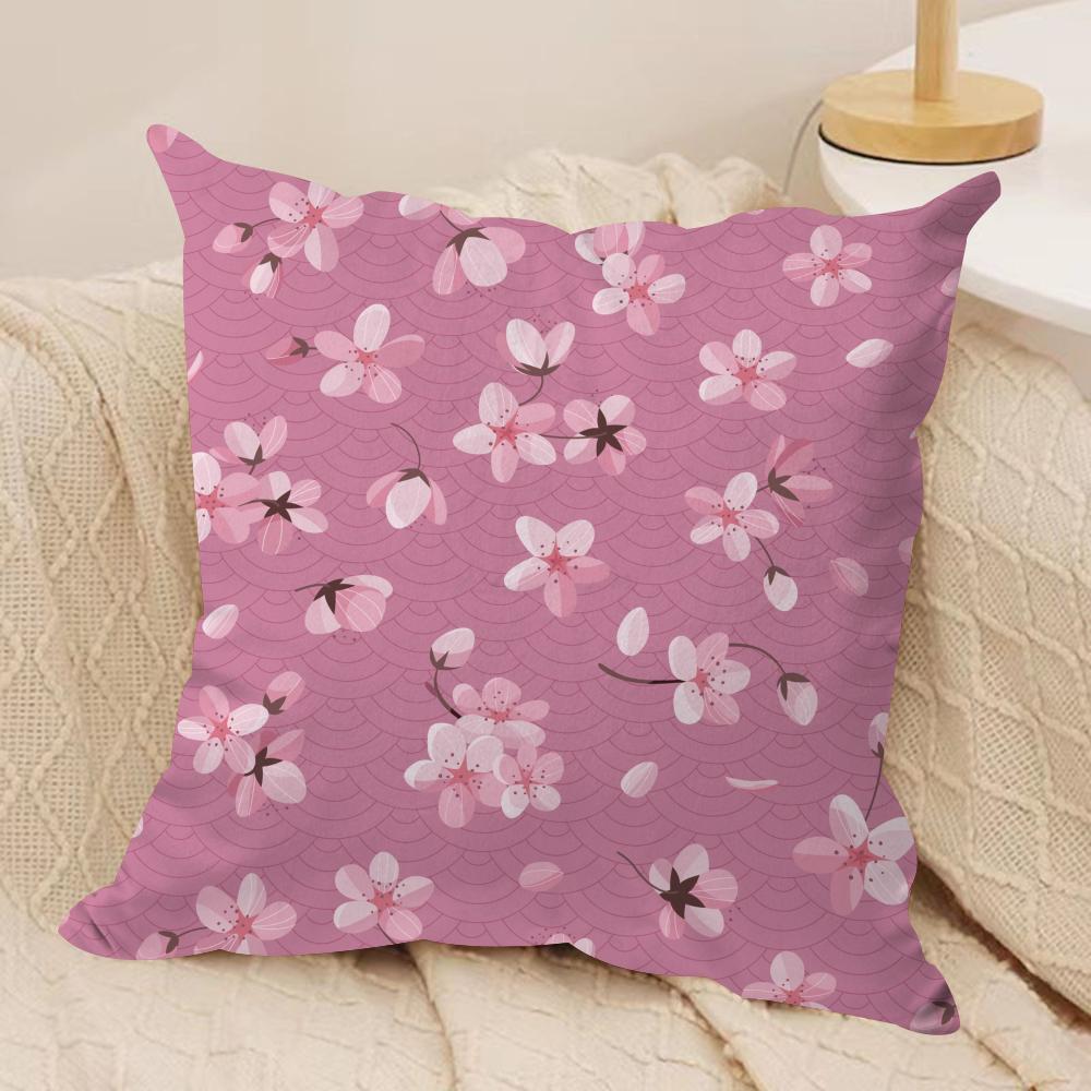 Sakura Blossom Pattern Cushion Cover Short plush Doublesided Print Square Throw Pillow Covers Sofa Home Cushion Decor