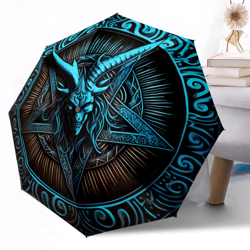 Devil's Star Symbol Automatic Umbrella Compact 8-Rib Design Lightweight All-Season Travel Outdoor Accessory Perfect Gift for Women Men