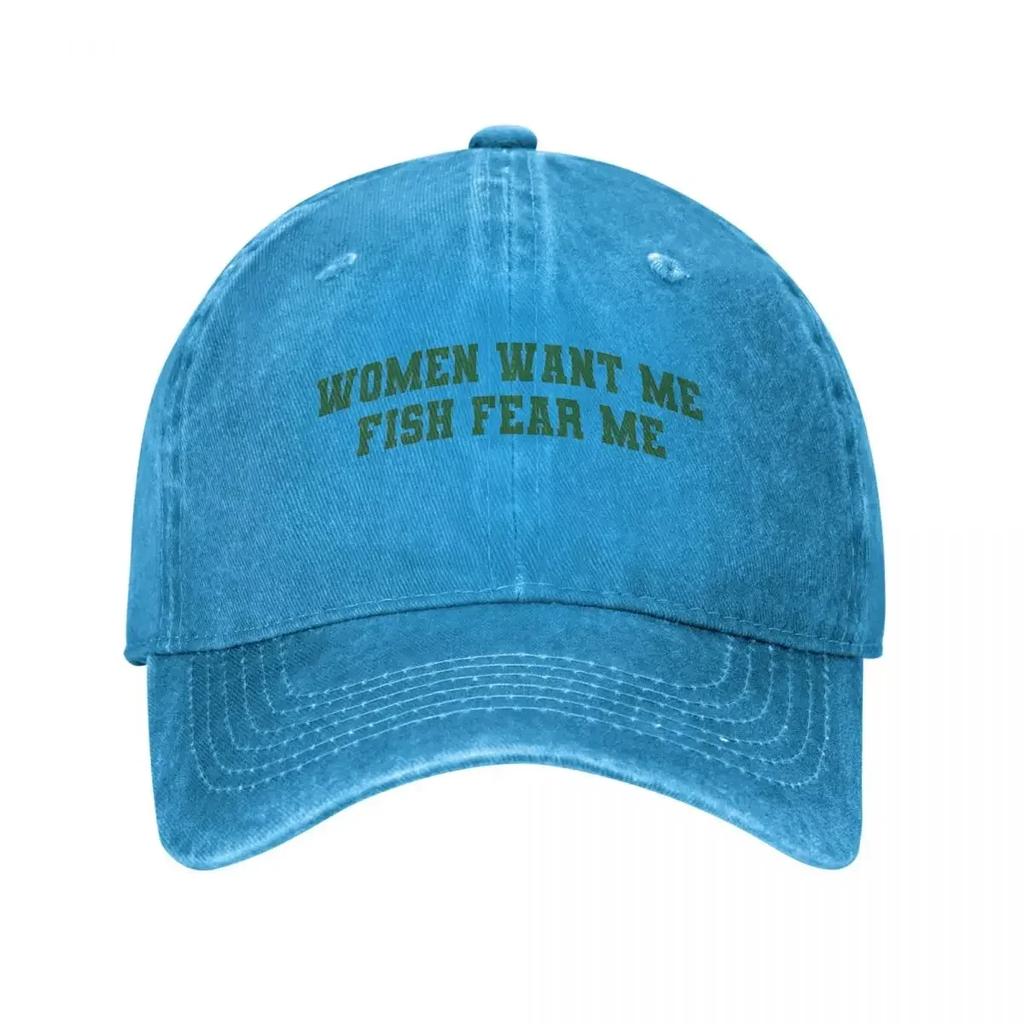 Women Want Me Fish Fear Me Meme Men Women Baseball Cap Distressed Washed Hats Cap Vintage Summer Unstructured Soft Snapback Hat